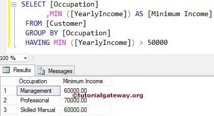 MIN FUNCTION in Group By Having Clause 3