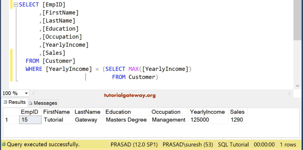 Max subquery Function 8