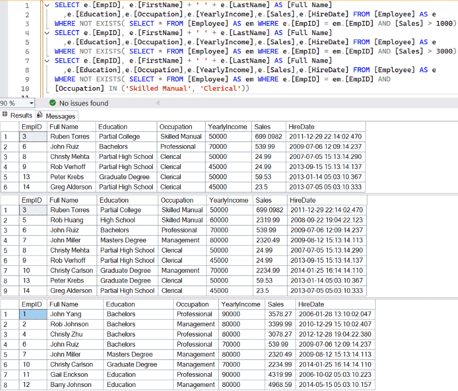 NOT EXISTS Operator Example