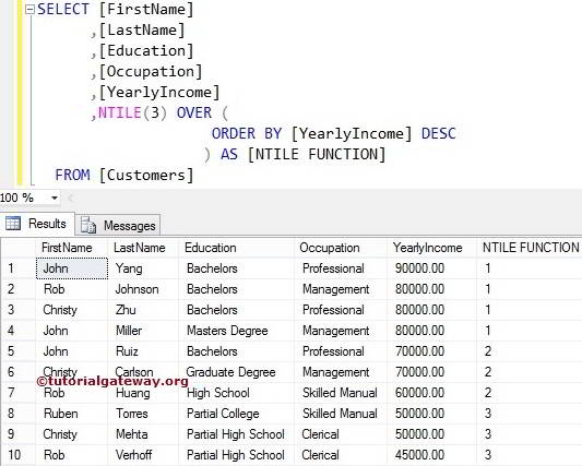 NTILE Function without Partition By Clause 4