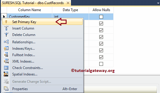 Set Primary Key option 3