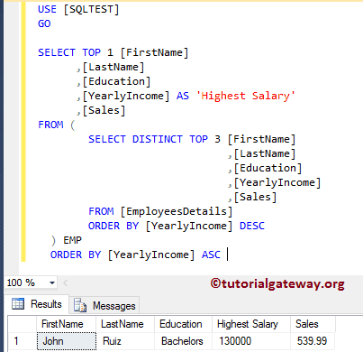 SQL Query to Find Nth Highest Salary 3
