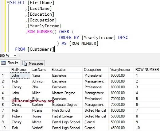 ROW_NUMBER FUNCTION without Partition By clause Exanple 2