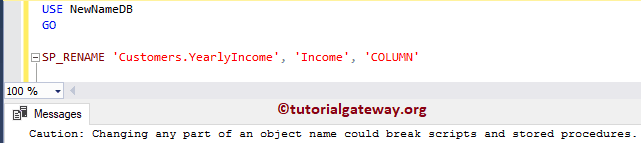 Rename Column SP_Rename Syntax 2