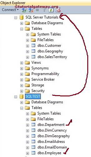Databases and Tables in Object Explorer 1