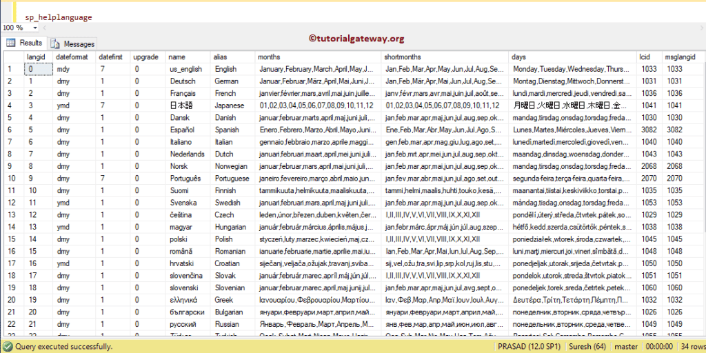 SQL SP_HELPLANGUAGE Example 1