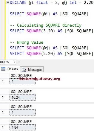 SQUARE Function Example 1