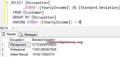 STDEV FUNCTION in Having Clause 3