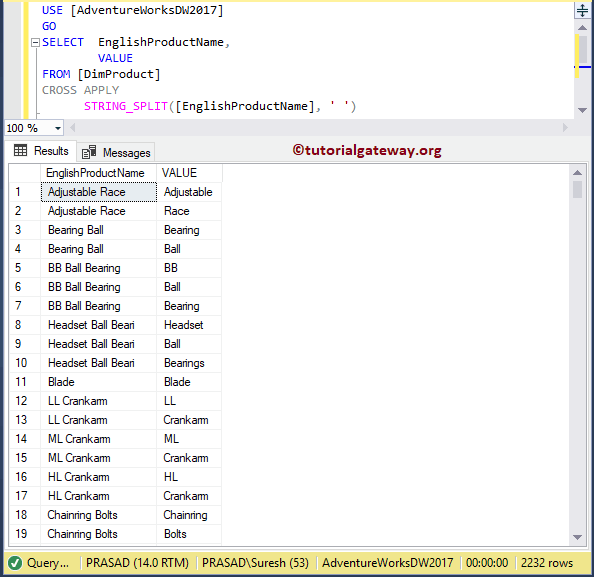 STRING_SPLIT Example 2