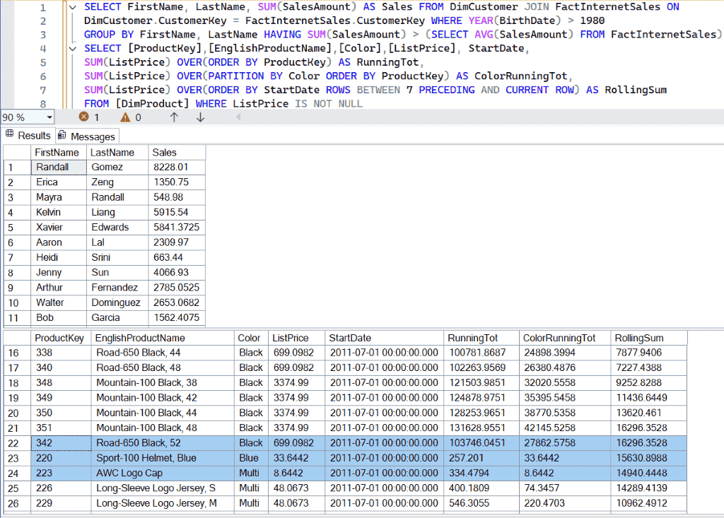 SQL SUM Function in Subquery, Rolling and Cumulative Total