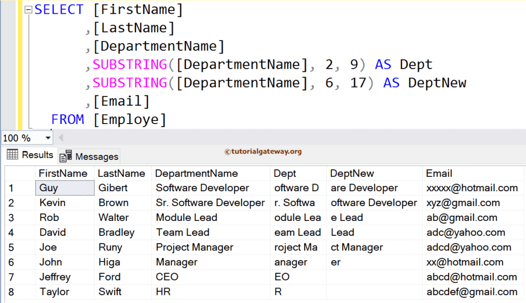 SQL Substring Function on Table Columns