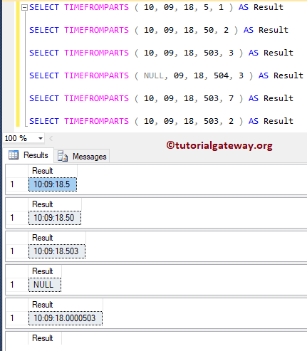 SQL TIMEFROMPARTS 2