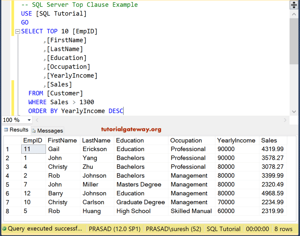 SQL TOP Clause Order By and Where