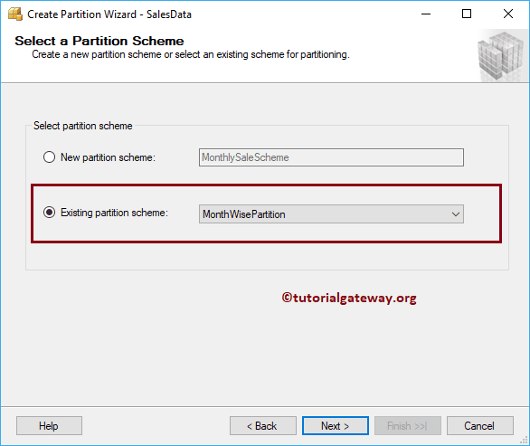 Choose Existing Partition Scheme