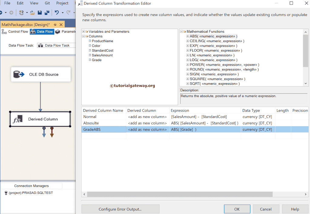 SSIS ABS function to return Absolute Positive Value