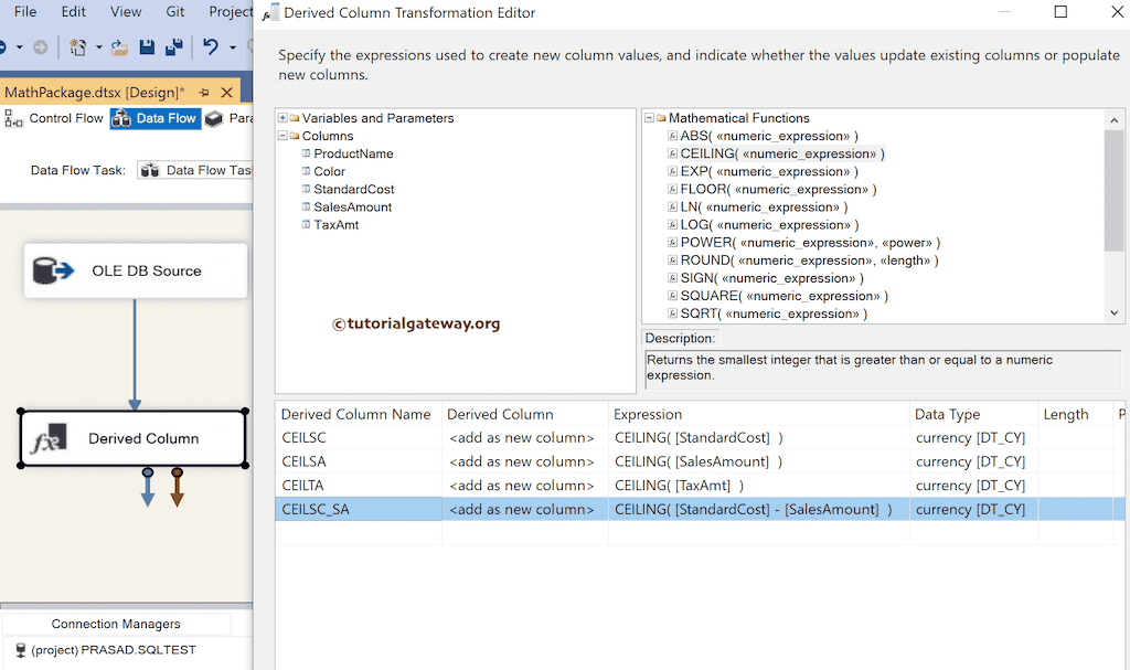 SSIS CEILING Function Expression