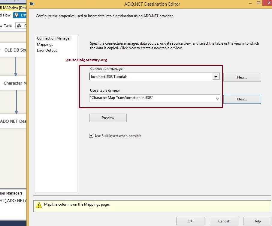 Choose the Destination Connection and Table 7