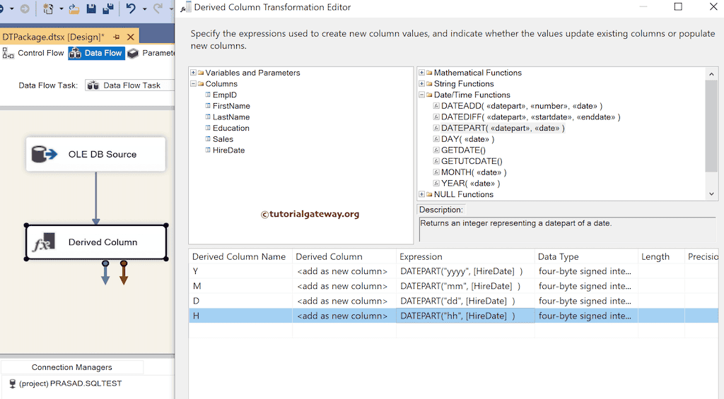SSIS DATEPART Function Expression
