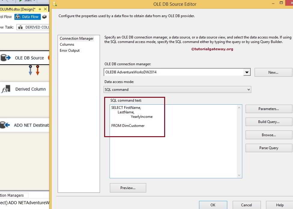 OLE DB Source Editor for Table and Db selection 3
