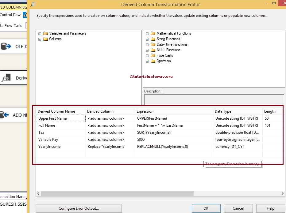 Derived Column Transformation in SSIS 6