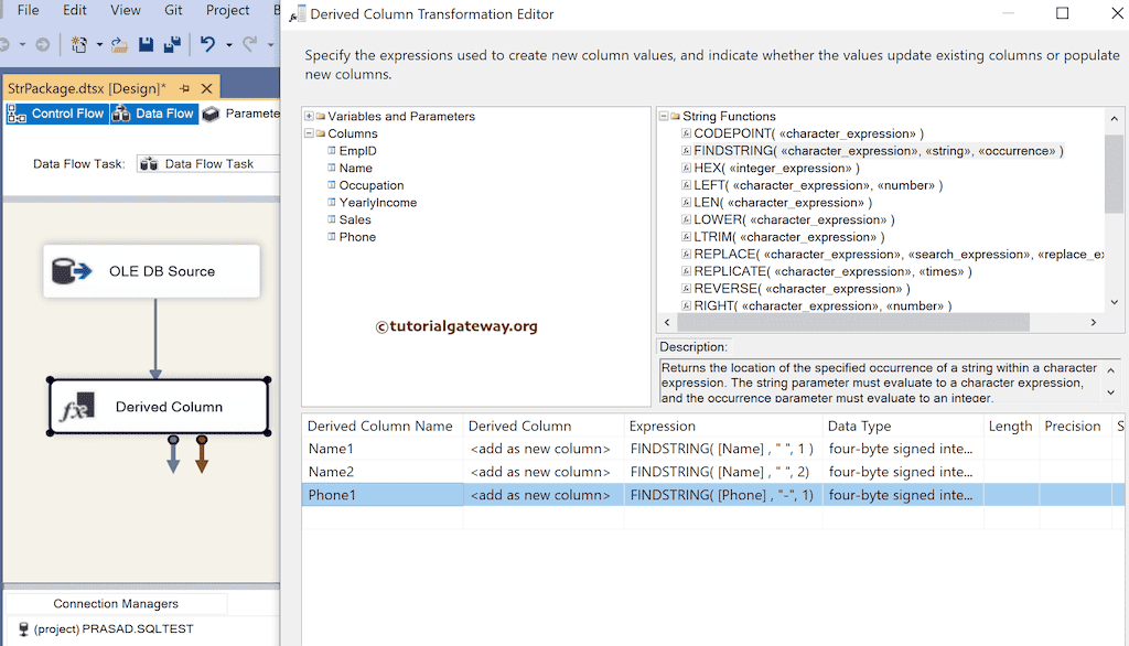 SSIS FINDSTRING Function Expression