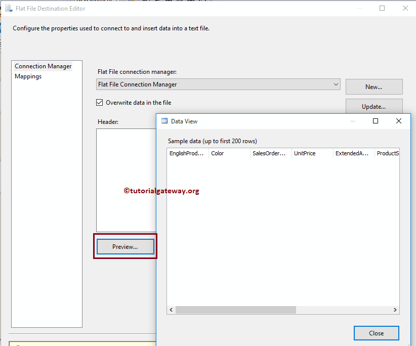 Click Preview button to see data view 10