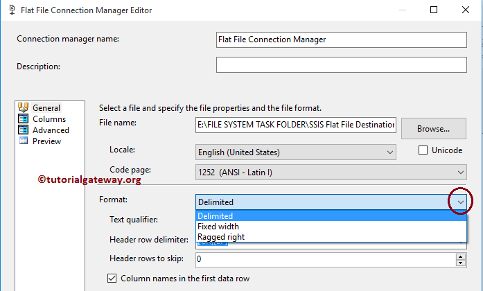 Choose the Format from Delimited, fixed width, and ragged right 7