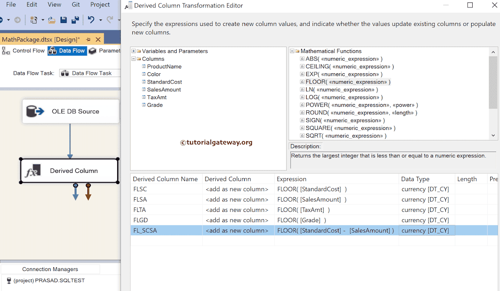 SSIS FLOOR Function Expression