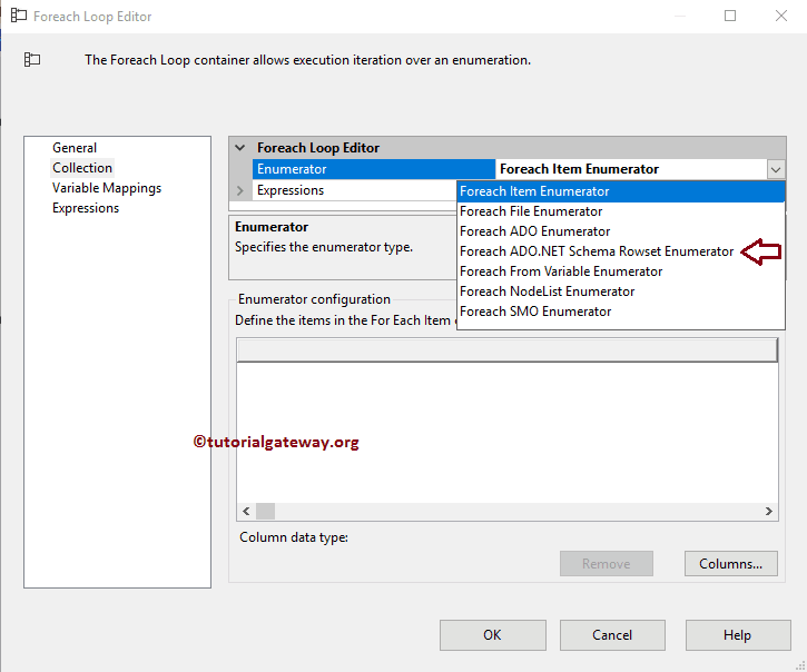 SSIS Foreach ADO.NET Schema Rowset Enumerator 3
