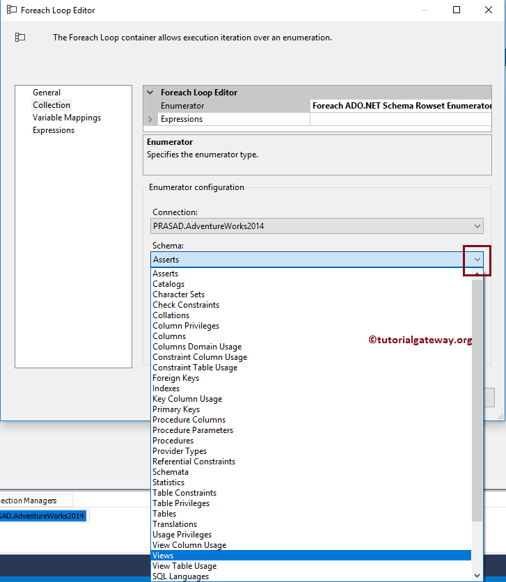 For each ADO.NET Schema Row set Enumerator Editor