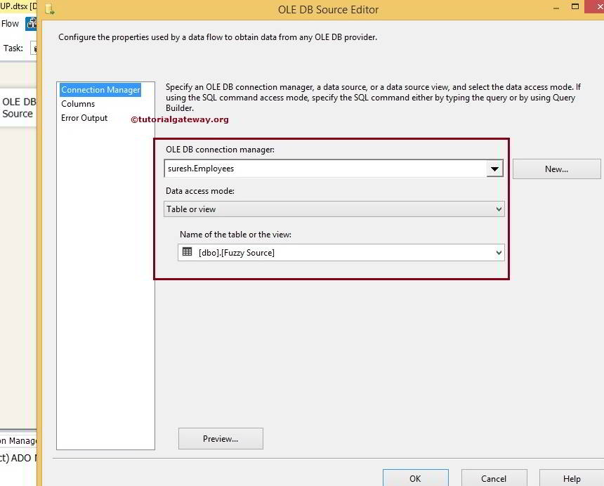 OLE dB source Editor 2