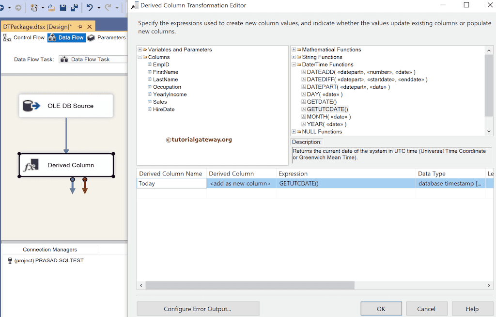 GETUTCDATE Function Expression to get current UTC date and time
