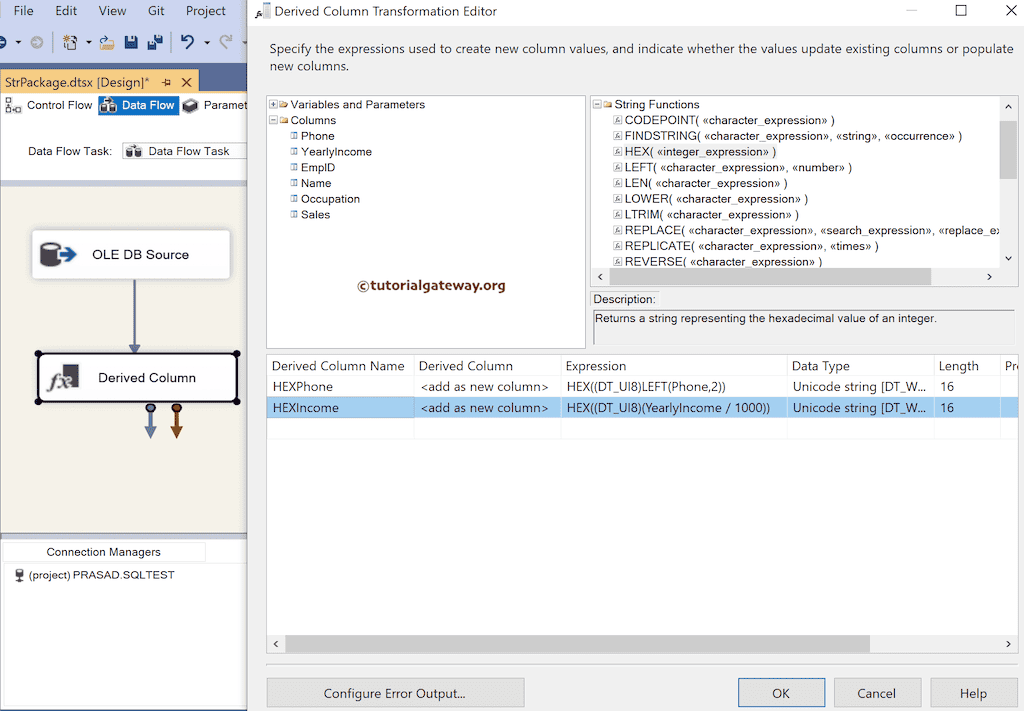 SSIS HEX Function Expression to find hexadecimal value