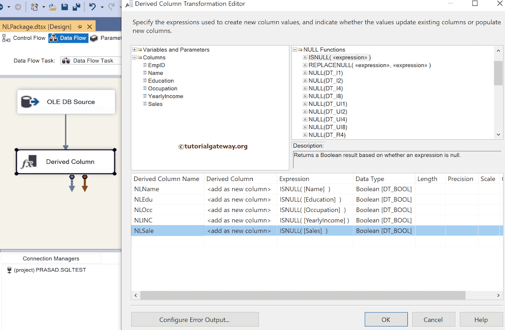 SSIS ISNULL Function Expression 