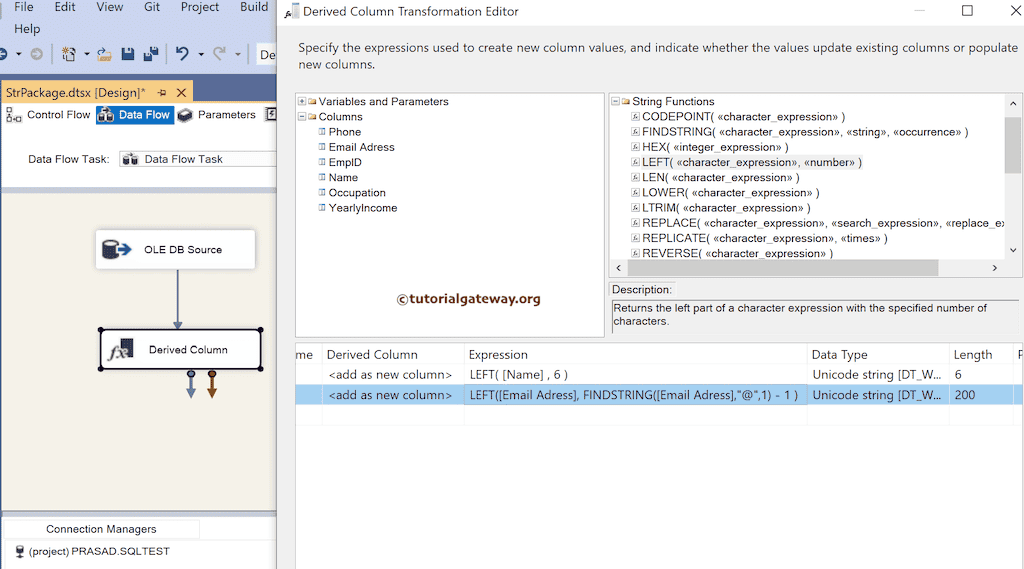 SSIS LEFT Function Expression