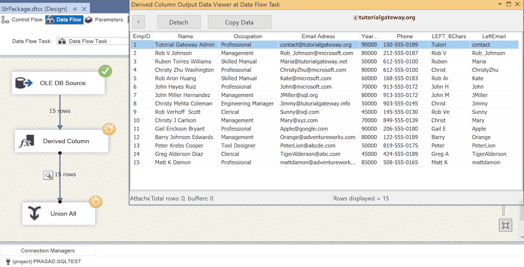 SSIS LEFT Function package output