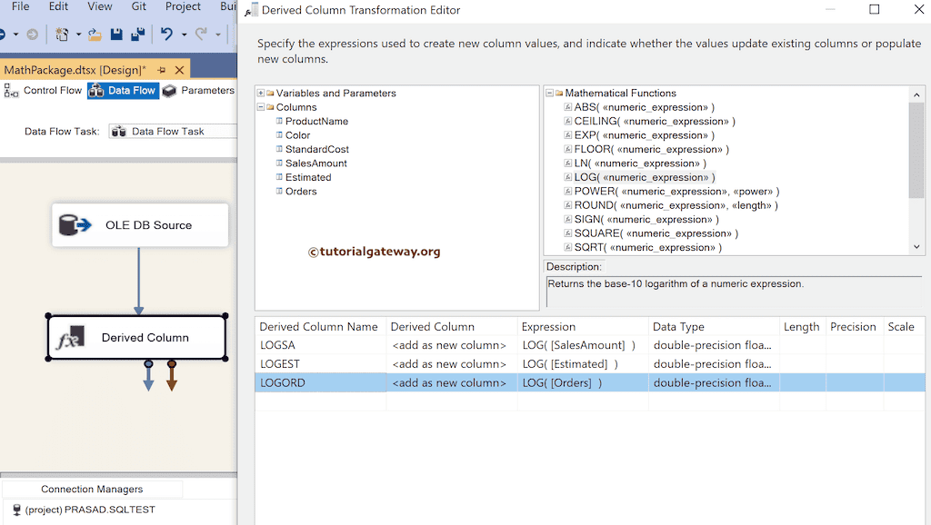 SSIS LOG Function expression to find base 10 logarithmic value