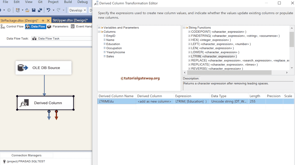 SSIS LTRIM Function Expression 