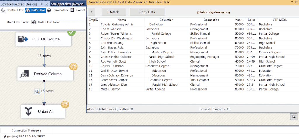 SSIS LTRIM Function output 