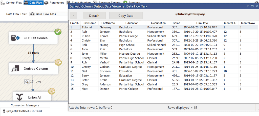 SSIS MONTH Function output 