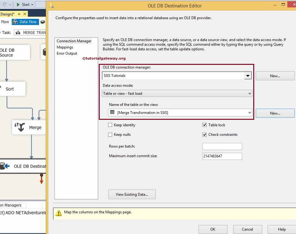 OLE DB Destination editor 10