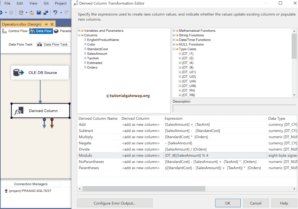 SSIS Arithmetic Operators expression