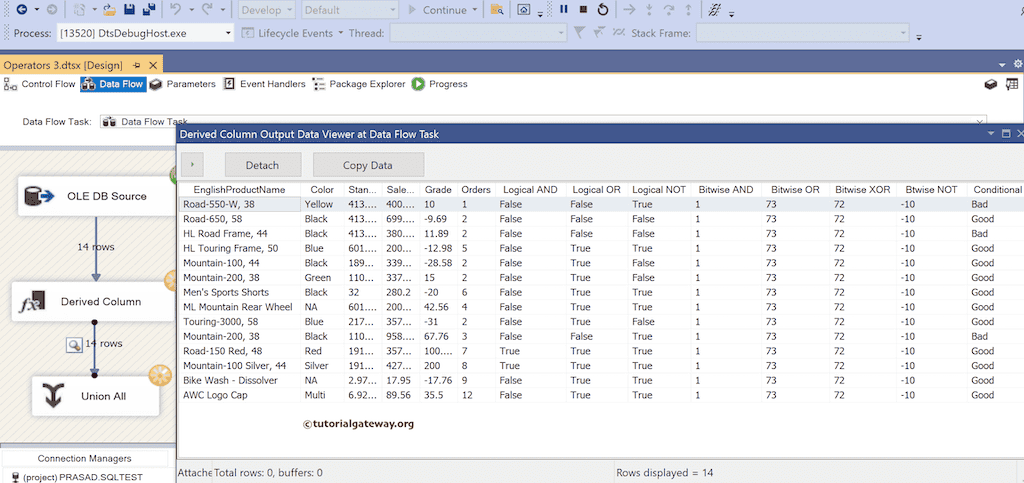 SSIS logical and bitwise AND,  OR, NOT Operators package output