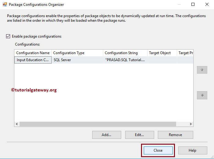 SSIS Package Configuration using SQL Server 14