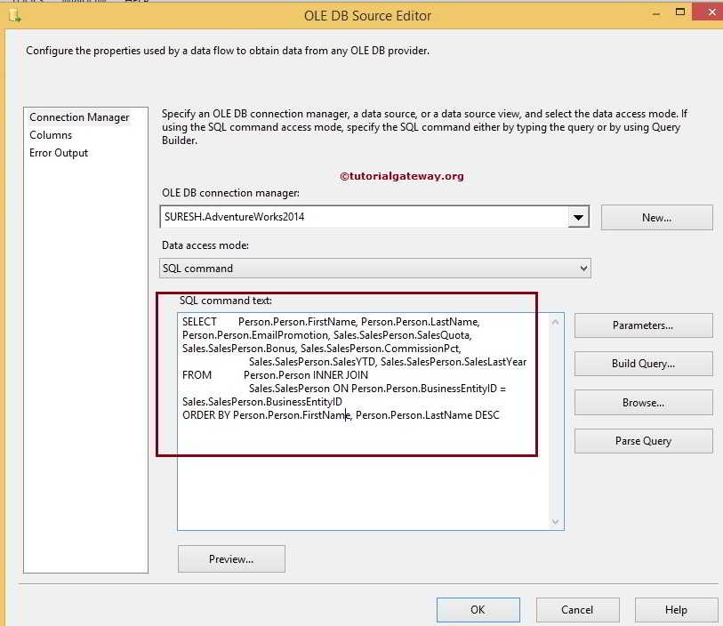 Query builder in SSIS 9