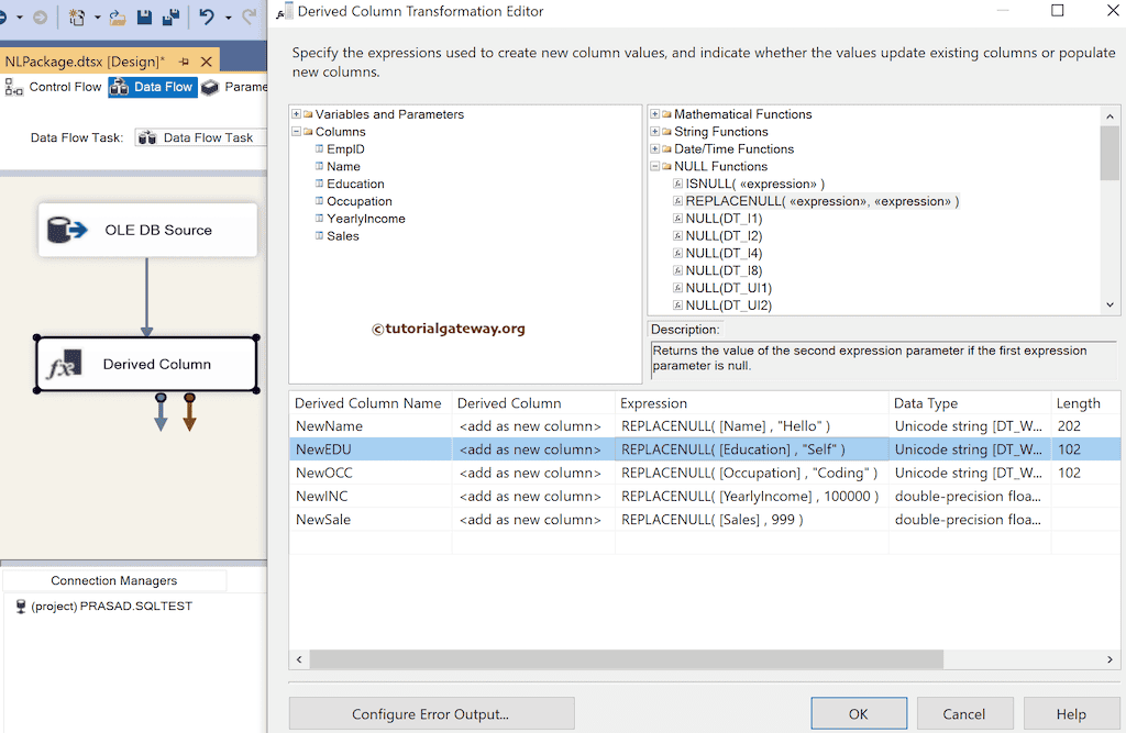 SSIS REPLACENULL Function Expression top replace NULL values