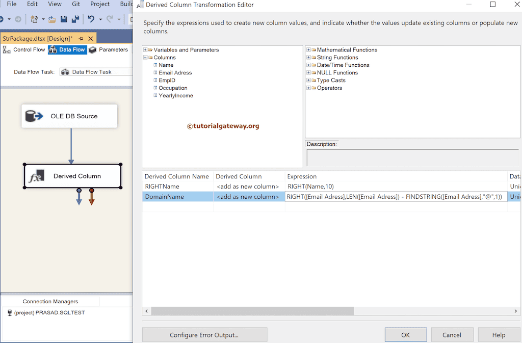 SSIS RIGHT Function Expression