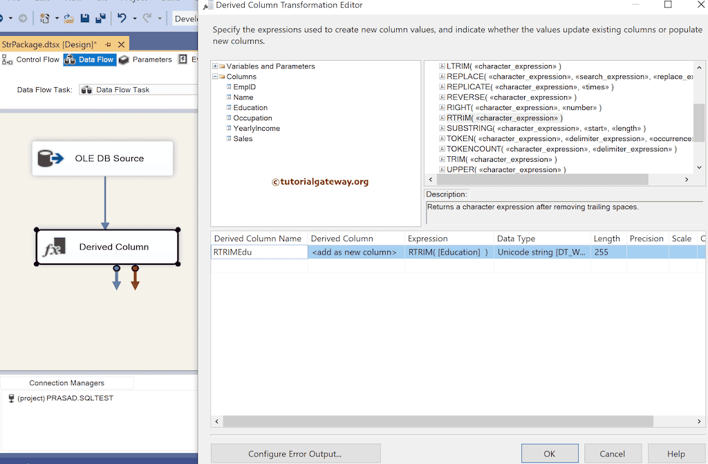 SSIS RTRIM Function Expression 