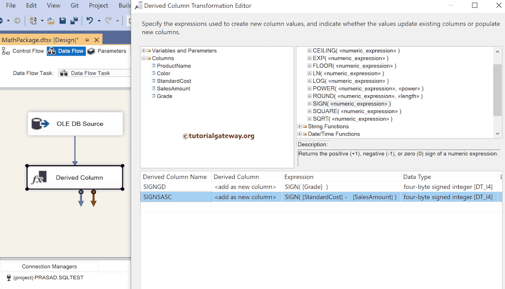 SSIS SIGN Function Expression 