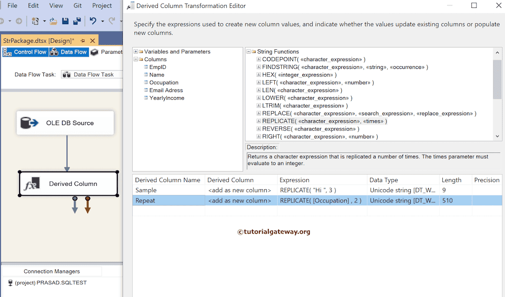 SSIS String Replicate function expression